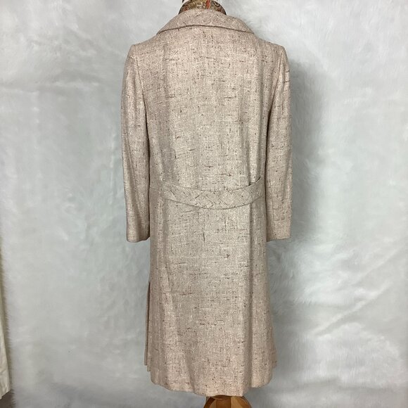 Vintage 60s Beige Tweed Belted Dress, Double Breasted Jacket, Belt & Scarf Set L - Picture 3 of 14